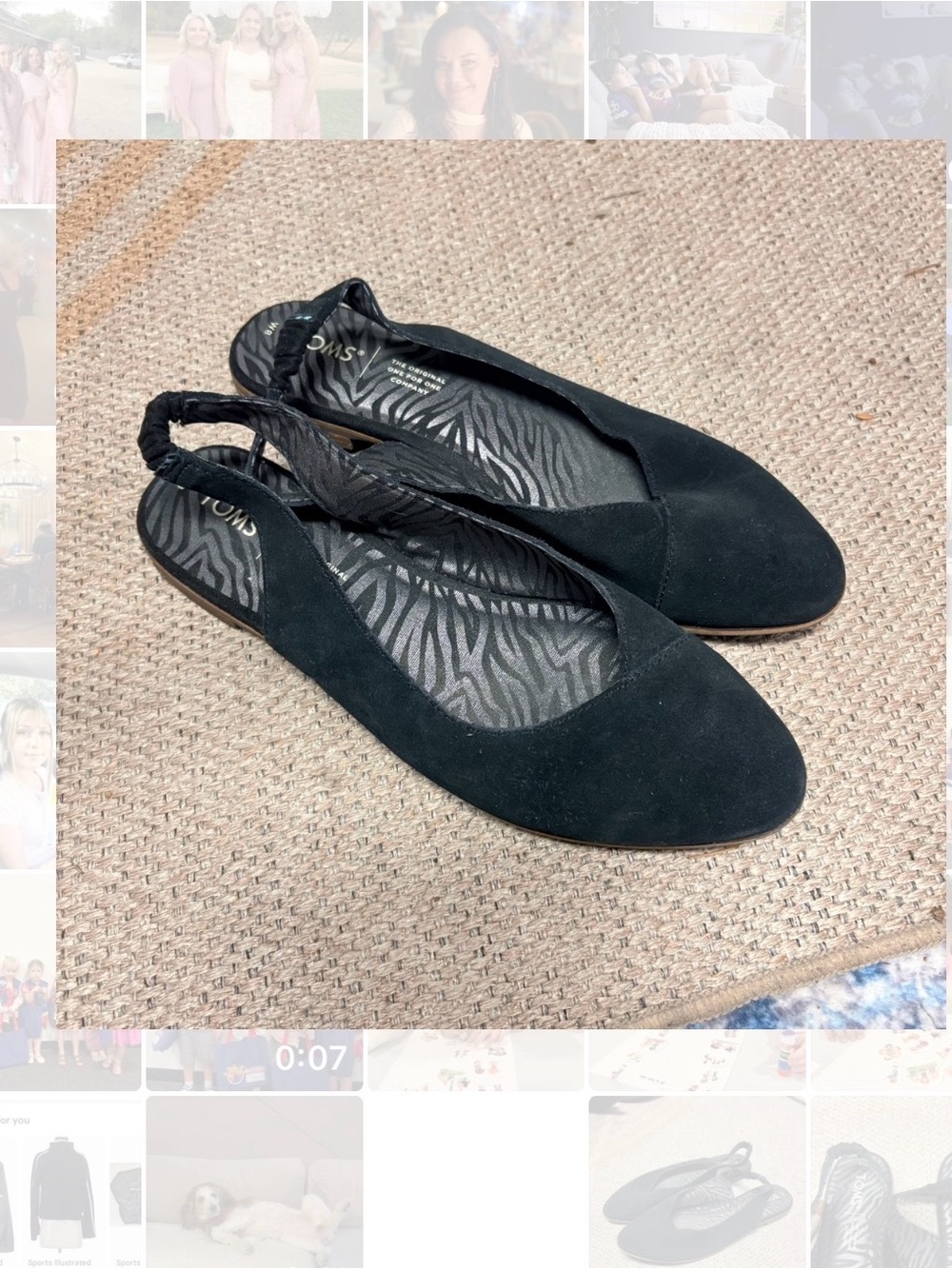 Toms Julie Slingback black Suede Flats size 8
